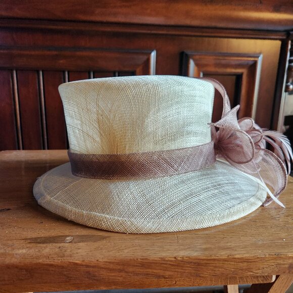 Straw Women Top Hat with Bow and Feathers - Picture 1 of 8